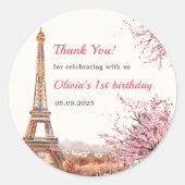 ガールエッフェルタワーパリ1st誕生日パーティー ラウンドシール (正面)