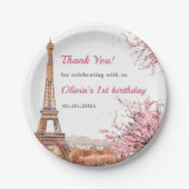ガールエッフェルタワーパリ1st誕生日 ペーパープレート (正面)