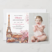 ガールエッフェルタワーパリ2nd誕生日パーティー写真 招待状 (正面)