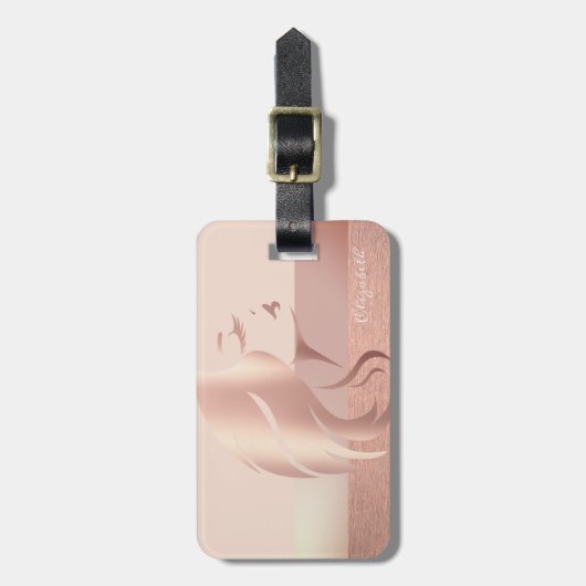ガールエレガントスタイリッシュ顔シルエット ラゲッジタグ (正面縦)
