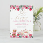 ガールエレガントピンクフローラティーパーティー誕生日 招待状 (スタンド正面)