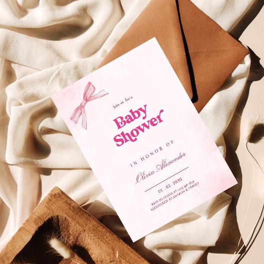 ガールエレガントピンクボウベビーシャワー招待状 招待状