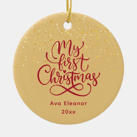 ガールエレガントベビー初めてのクリスマス名前をカスタムする セラミックオーナメント (正面)
