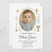 ガールエレガント金ゴールド《キリスト教》洗礼式や命名式招待状 招待状 (正面/裏面)