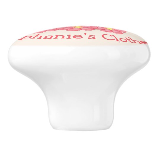 ガールエレファパーソナライズされたント水彩ピンクキッズ セラミックノブ (側面)