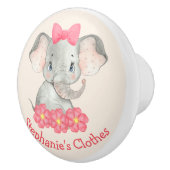 ガールエレファパーソナライズされたント水彩ピンクキッズ セラミックノブ (右)