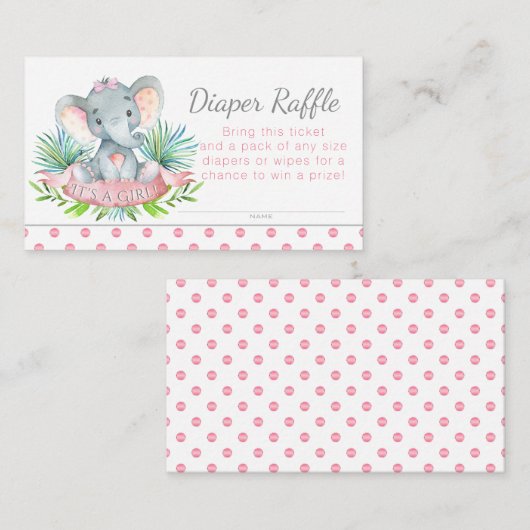 ガールエレファントおむつラッフルチケット エンクロージャーカード (正面/裏面)