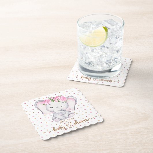 ガールエレファントウォーター色ベビーシャワー ペーパーコースター (インサイチュ)