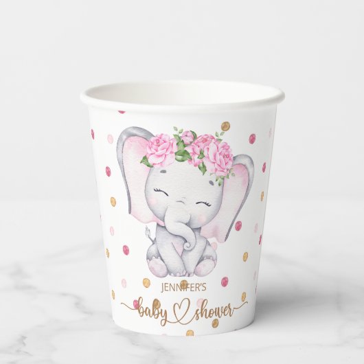 ガールエレファントウォーター色ベビーシャワー 紙コップ (裏面)