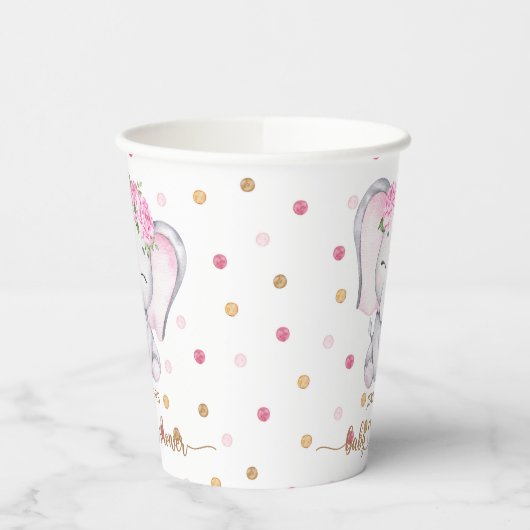 ガールエレファントウォーター色ベビーシャワー 紙コップ (左)