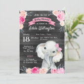 ガールエレファントウオーターカラーフローラピンクローゼズウッド 招待状 (スタンド正面)