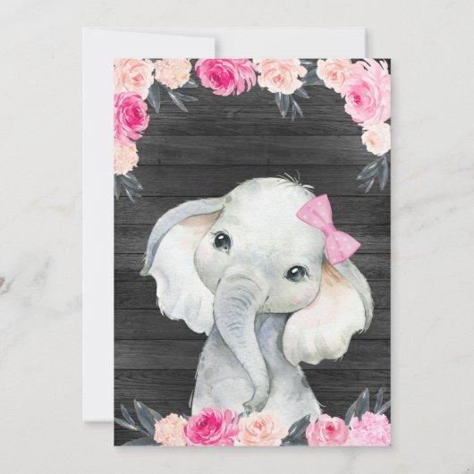 ガールエレファントウオーターカラーフローラピンクローゼズウッド 招待状 (裏面)