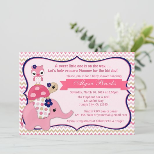ガールエレファントエリーベビーシャワー招待状 招待状 (スタンド正面)