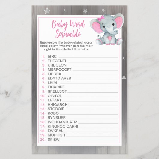 ガールエレファントクレセントスターワードスクランブルゲーム チラシ (正面)