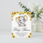 ガールエレファントサンフラワーベビーシャワー招待状 ポストカード (スタンド正面)