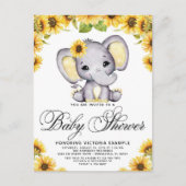 ガールエレファントサンフラワーベビーシャワー招待状 ポストカード (正面)