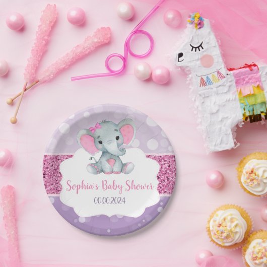 ガールエレファントシャワーピンクパープル紙ナプキンス ペーパープレート (パーティー)