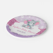 ガールエレファントシャワーピンクパープル紙ナプキンス ペーパープレート (アングル)