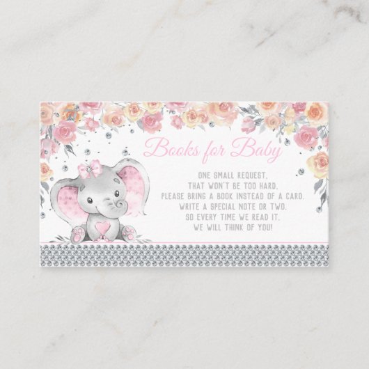 ガールエレファントダイヤモンドブックリクエスト赤ちゃんシャワー エンクロージャーカード (正面)