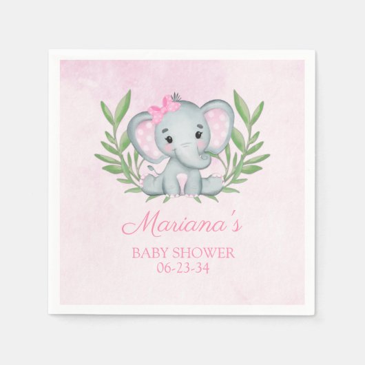 ガールエレファントトロピカルサマーフローラベビーシャワー スタンダードカクテルナプキン (正面)