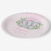 ガールエレファントトロピカルサマーフローラベビーシャワー ペーパープレート (アングル)