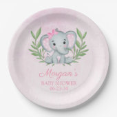 ガールエレファントトロピカルサマーフローラベビーシャワー ペーパープレート (正面)