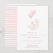 ガールエレファントピンクのバルーンかわいい赤ちゃんシャワー 招待状 (正面/裏面)