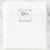 ガールエレファントピンクグレーラベルシール スクエアシール (バッグ)