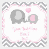 ガールエレファントピンクグレーラベルシール スクエアシール (正面)