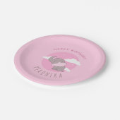 ガールエレファントピンクドリーミー子供の誕生日パーティー ペーパープレート (アングル)