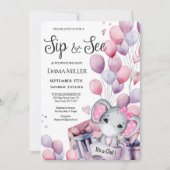 ガールエレファントピンクバルーンベビーSipと参照 招待状 (正面)