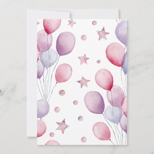 ガールエレファントピンクバルーン仮想ベビーシャワー 招待状 (裏面)