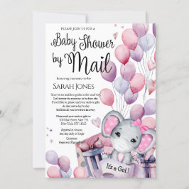 ガールエレファントピンクバルーン赤ちゃんシャワー（郵便） 招待状