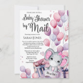 ガールエレファントピンクバルーン赤ちゃんシャワー(郵便) 招待状 (正面)