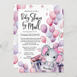 ガールエレファントピンクバルーン赤ちゃんシャワー(郵便) 招待状