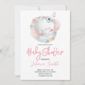 ガールエレファントピンクベビーシャワー招待状 招待状 (正面)
