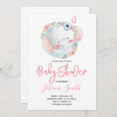 ガールエレファントピンクベビーシャワー招待状 招待状 (正面/裏面)