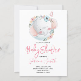 ガールエレファントピンクベビーシャワー招待状 招待状