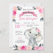 ガールエレファントフローラピンクロ素朴ーズ 招待状 (正面)