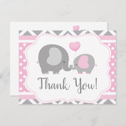 ガールエレファントベビーシャワーありがとうはがき ポストカード (正面/裏面)