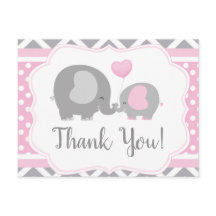 ガールエレファントベビーシャワーありがとうはがき