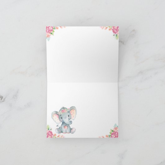 ガールエレファントベビーシャワーありがとう ノートカード (内部)