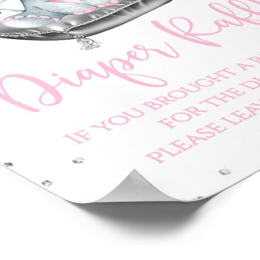 ガールエレファントベビーシャワーおむつラッフルテーブルサイン ポスター (角)