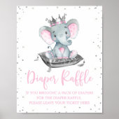 ガールエレファントベビーシャワーおむつラッフルテーブルサイン ポスター (正面)