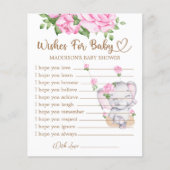 ガールエレファントベビーシャワーの願いベビーカード (正面)