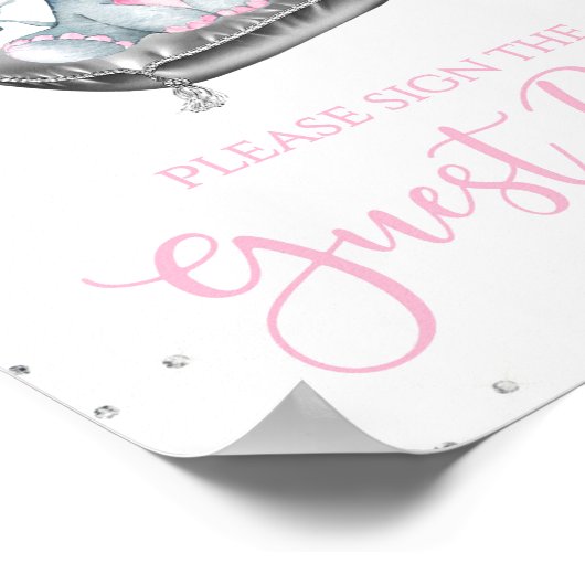 ガールエレファントベビーシャワーゲストブックテーブルサイン ポスター (角)