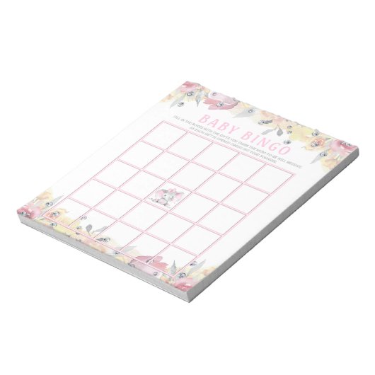 ガールエレファントベビーシャワービンゴゲームカード ノートパッド (回転)