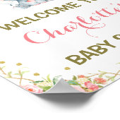 ガールエレファントベビーシャワーピンクフローラウェルカムサイン ポスター (角)