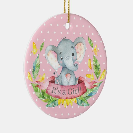 ガールエレファントベビーシャワーピンク セラミックオーナメント (右)