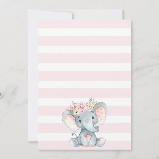 ガールエレファントベビーシャワーフローラ招待状 招待状 (裏面)